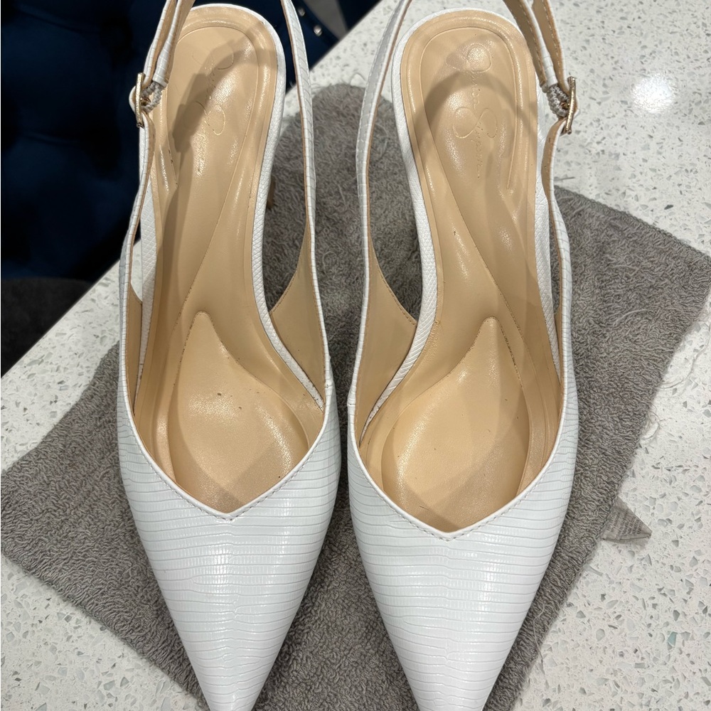 Elegant Jessica Simpson White Slingback Heels